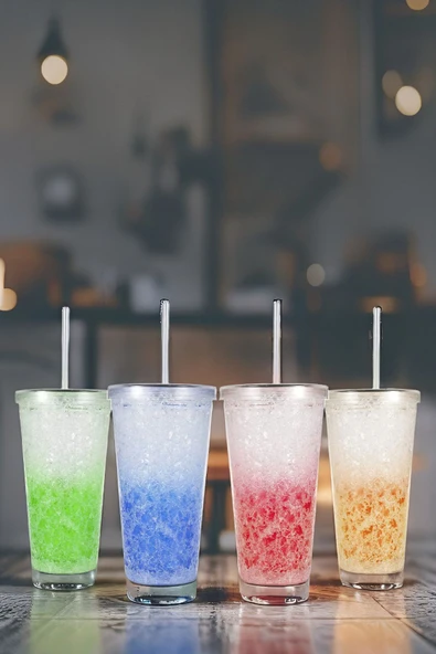 4'lü Pipetli Cool Bardaklar, Soğuk Kahve, Meşrubat, Kokteyl Bardakları - 7