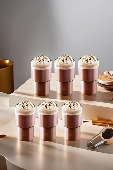 6'lı Origami Cam Model Borosilikat Soğuk Kahve Kokteyl Meşrubat Bardak 300 Ml-6'lı Cam Pipet Hediye - 3