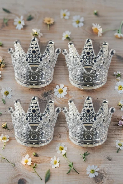 4'lü Set Kristal Taç Mumluk Şeffaf - 7