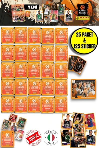 Panini 2024-25 Turkish Airlines Euroleague Sticker 25 Paket  (125 Adet Sticker)