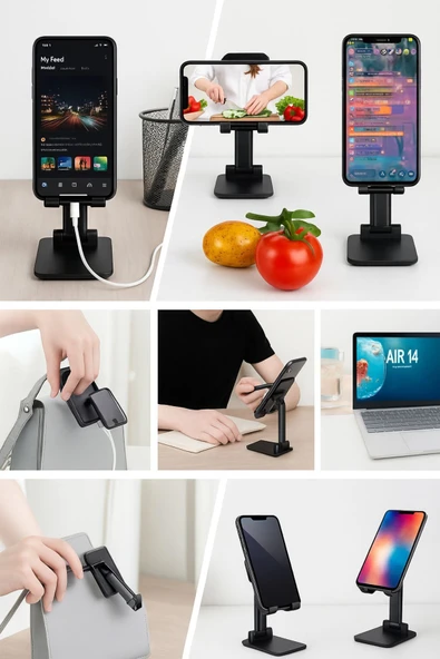 360° Katlanabilir Masaüstü Telefon ve Tablet Standı - 2