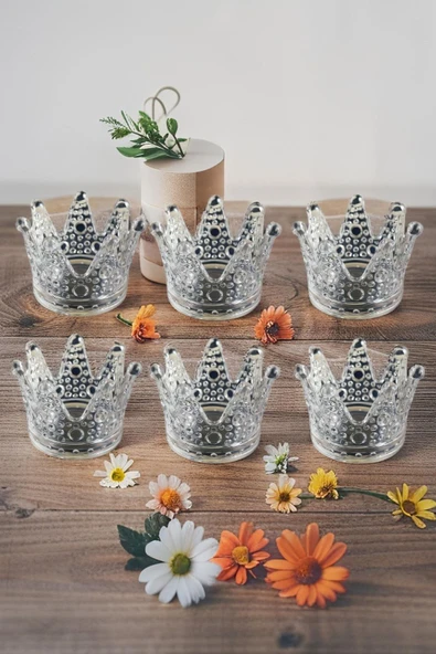 6'lı Set Kristal Taç Mumluk Şeffaf - 2