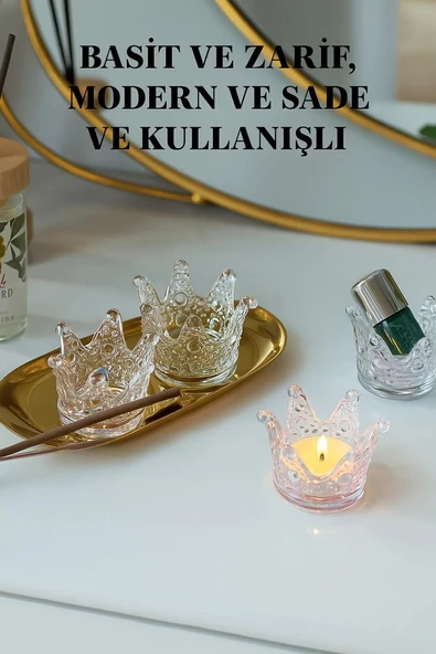 2'li Set Kristal Taç Mumluk Şeffaf - 7