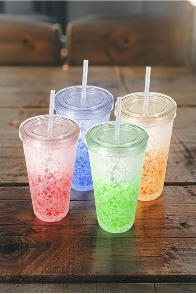 4'lü Pipetli Cool Bardaklar, Soğuk Kahve, Meşrubat, Kokteyl Bardakları - 3
