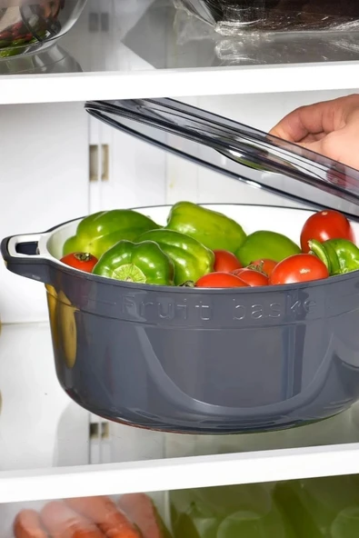 Yuvarlak Tencere Model Süzgeçli Meyve - Sebze Saklama Kabı Antrasit - 2