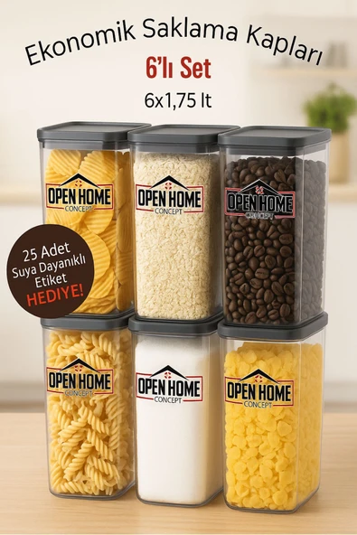 6'lı Antrasit Ekonomik Kırılmaz Saklama Kabı Seti 6x1,75 Lt.