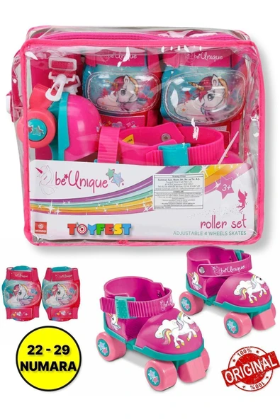 Unicorn Çantalı Dizlik ve Dirseklikli 4 Teker Paten Seti -  (22 - 29 Numara için Ayarlanabilir)