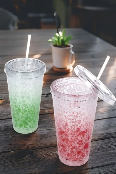 4'lü Pipetli Cool Bardaklar, Soğuk Kahve, Meşrubat, Kokteyl Bardakları - 6