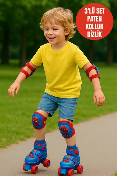 Spiderman Çantalı Dizlik ve Dirseklikli 4 Teker Paten Seti - (22 - 29 Numara için Ayarlanabilir)