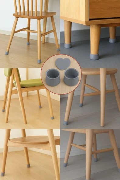 Masa ve Sandalye Ayak Koruyucu Silikon 1 Pkt (12 Adet) Gri