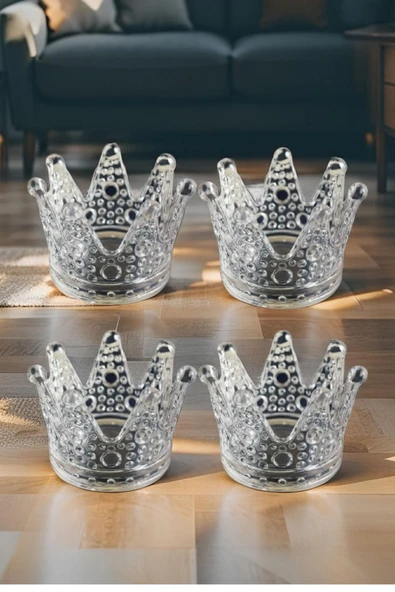 4'lü Set Kristal Taç Mumluk Şeffaf - 2