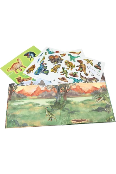 Dino World Mini Çıkartma Eğlence Kitabı 12 Sayfa Arka Plan Tasarlayın, 6 Sayfa Çıkartma Dahil - 4