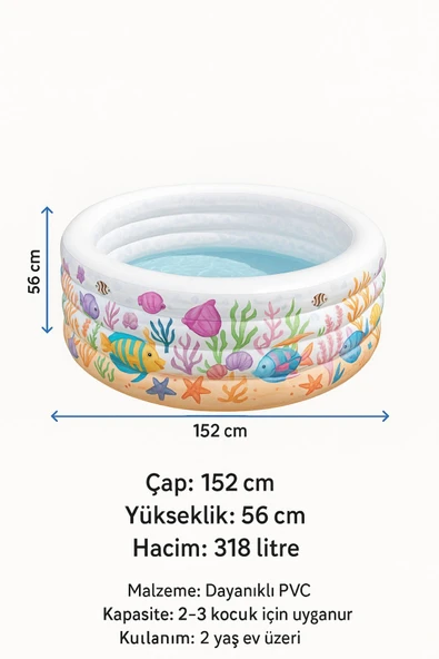 Neşeli Şişme Oyun Havuzu Yuvarlak 152x56 - 4