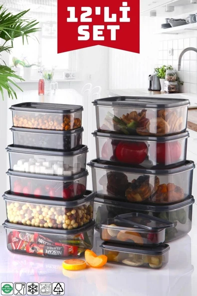12'li Set Dikdörtgen Saklama Kabı Seti