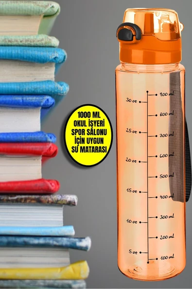 1 Litre - Okul Işyeri Spor Salonu Için Sızdırmaz Damlatmaz Su Matarası Turuncu