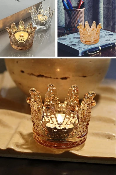 ® Kral Tacı Model Mini Mumluk,Küllük,Lokumluk Çok Amaçlı Şeffaf Bronz Cam Kase - 2