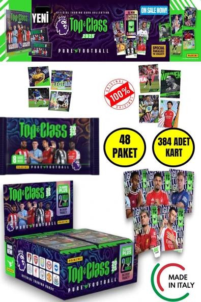 Panini Top Class 2025 Premier League Koleksiyon Futbolcu Kartları  (48 Paket & 384 Adet Kart )