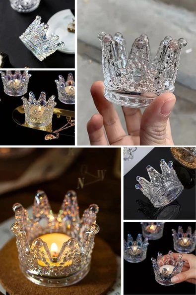 ® Kral Tacı Model Mini Mumluk,Küllük,Lokumluk Çok Amaçlı Şeffaf Cam Kase