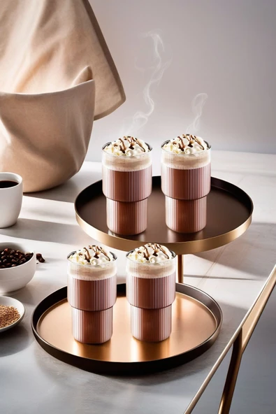 4'lü Origami Cam Model Borosilikat Soğuk Kahve Kokteyl Meşrubat Bardak 300 Ml-4'lü Cam Pipet Hediye - 3