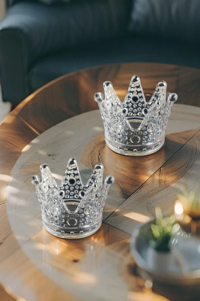 2'li Set Kristal Taç Mumluk Şeffaf - 2
