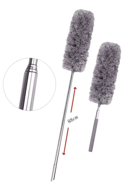140 Cm Teleskopik Uzatılabilir Mikrofiber Yumuşak Başlıklı Gri Toz Alma Fırçası Püskülü - 7