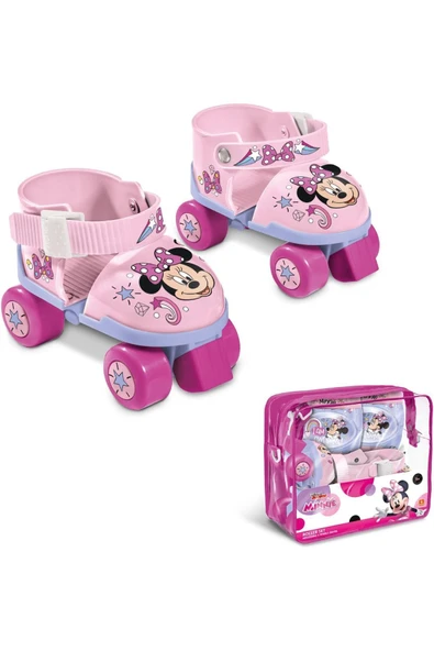 Minnie Çantalı Dizlik ve Dirseklikli 4 Teker Paten Seti -Pembe- (22 - 29 Numara için Ayarlanabilir) - 7