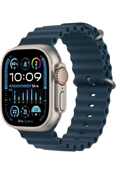 Apple Watch Ultra 2 GPS + Cellular 49mm Natürel Titanyum Kasa ve Mavi-Ocean Kordon Akıllı Saat