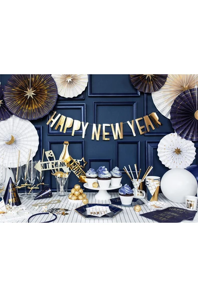 Kruvazör  Happy New Year Metalize Altın Kağıt Harf Afiş 10x90cm 1 Adet - 6