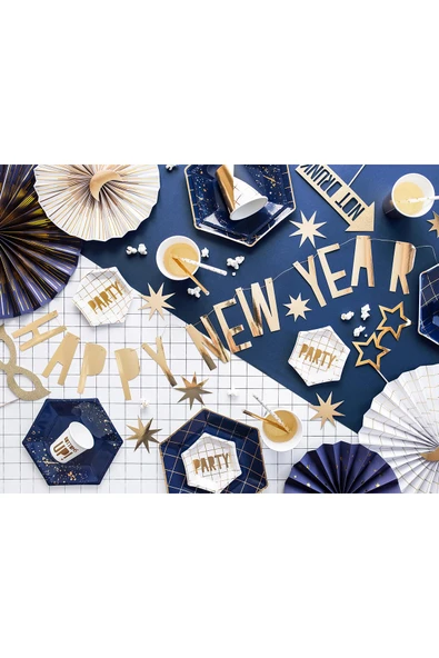 Kruvazör  Happy New Year Metalize Altın Kağıt Harf Afiş 10x90cm 1 Adet - 5