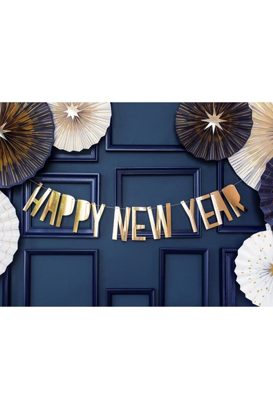 Kruvazör  Happy New Year Metalize Altın Kağıt Harf Afiş 10x90cm 1 Adet - 4