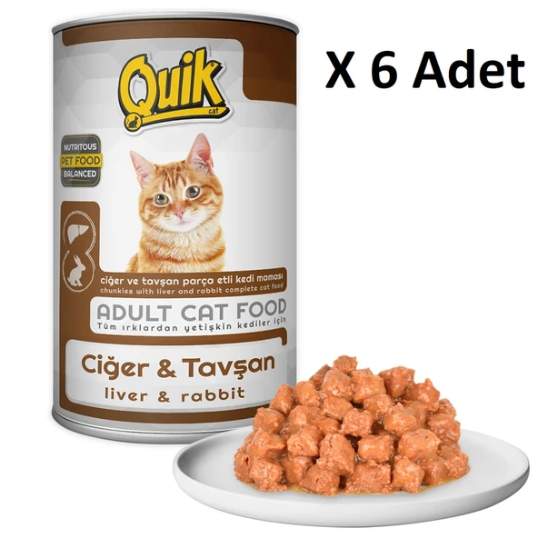 6 Adet Quik Kedi 415 gr Ciğer Tavşanlı Konserve skt: 11/2028 ürün görseli
