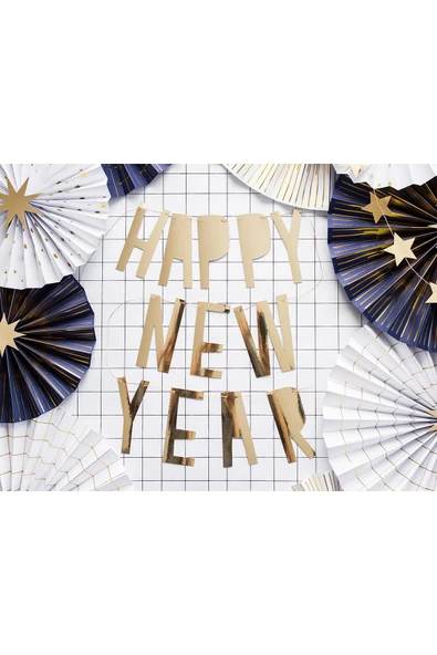 Kruvazör  Happy New Year Metalize Altın Kağıt Harf Afiş 10x90cm 1 Adet - 3