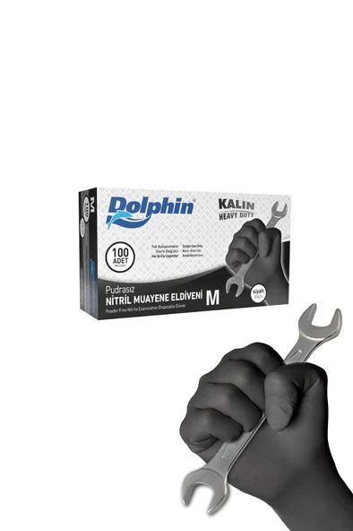 Süpertrend  Dolphin Siyah Nitril Eldiven Pudrasız Ekstra Kalın M 100 Adet