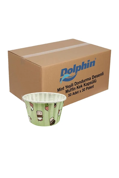 Süpertrend  Dolphin Kağıt Muffin Kek Kapsülü Dondurma Desenli 50 Adet X 30 Paket-koli