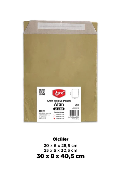 Kruvazör  Roll-up Kraft Hediye Paketi Altın 30x8x40,5x4,5 25li