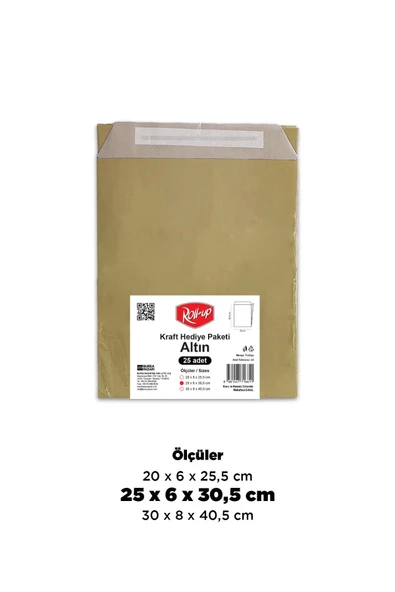 Kruvazör  Roll-up Kraft Hediye Paketi Altın 25x6x30,5x4,5cm 25li