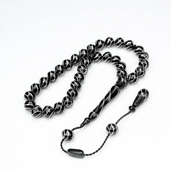 Oltu Taşı Küre Kesim Çeşmi Bülbül İşlemeli Tespih - Resim 3