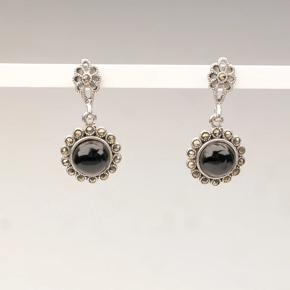 Papatya Model Oltu Taşlı Küpe - Resim 2