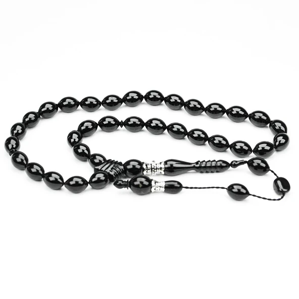 Oltu Taşı Beyzi Kesim Gümüş Nakkaş Oyma İmame Tespih ürün görseli