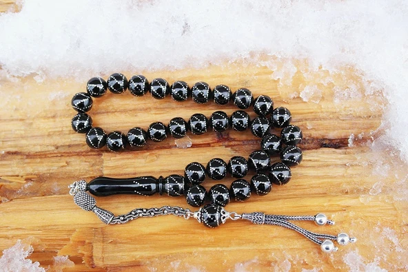 Oltu Taşı Küre  Model Çemberli Burgu İşlemeli Tespih - Resim 2