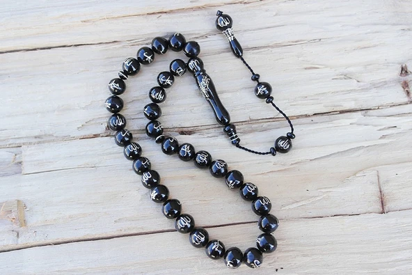 Oltu Taşı ALLAH MUHAMMET  Arapça El İşçiliği Tespih - Resim 3