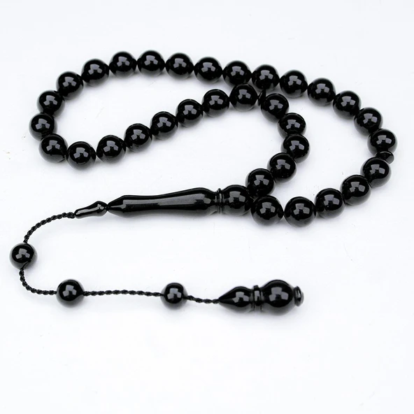 Oltu Taşı Sade Küre Kumpaslı Yapım Tespih - Resim 3