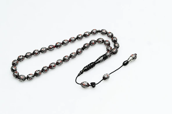 Oltu Taşı Kırmızı Galalith Damla İçi Damla İşlemeli Tespih ürün görseli