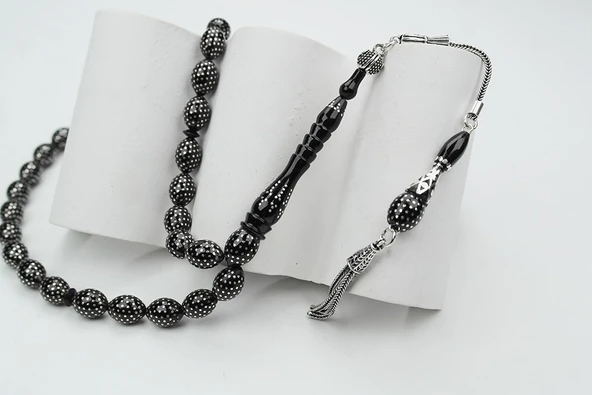 Oltu Taşı Beyzi Model Nokta Çeşmi Bülbül İşlemeli Tespih - Resim 4