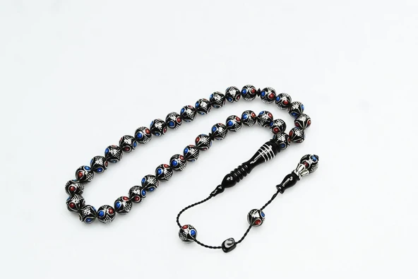 Oltu Taşı Çift Renk Damla Karpuz İşlemeli Tespih ürün görseli