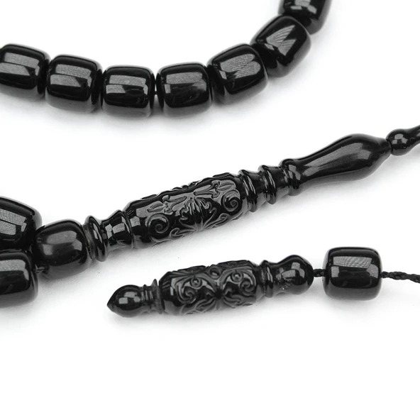 Oltu Taşı Kısa Eskitme Model Nakkaş Oyma İmameli Tespih - Resim 2