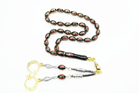 Arpa Model Kırmızı Mine  İşlemeli Pirinç Kafes Tespih ürün görseli