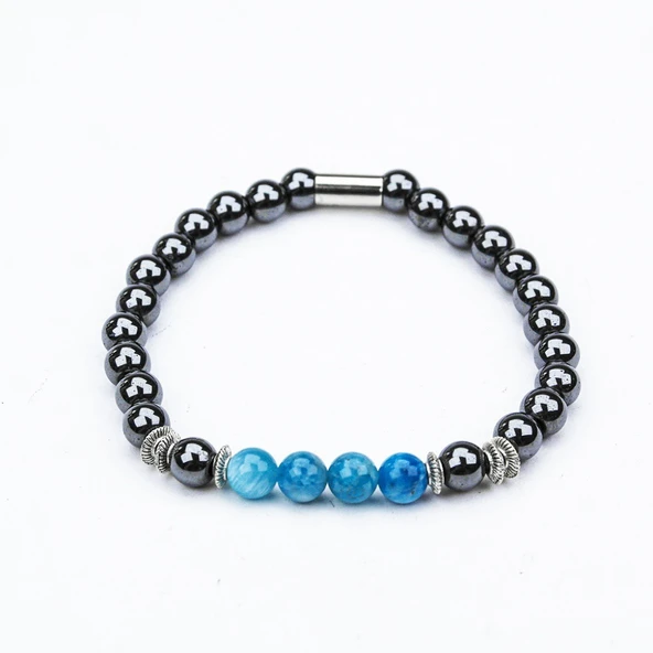 HEMATİT VE AKİK TAŞI MİSİNA LASTİKLİ BİLEKLİK ürün görseli 1