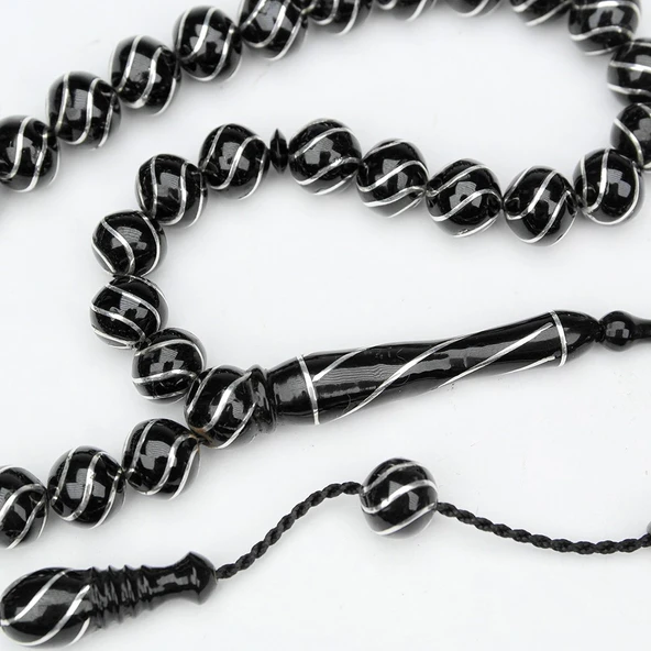 Oltu Taşı Küre Kesim Çeşmi Bülbül İşlemeli Tespih - Resim 4