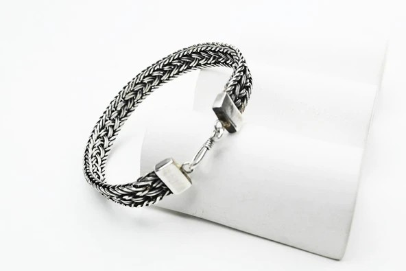 El Örmesi Papağan Kilitli Gümüş Erkek Bileklik - Resim 3